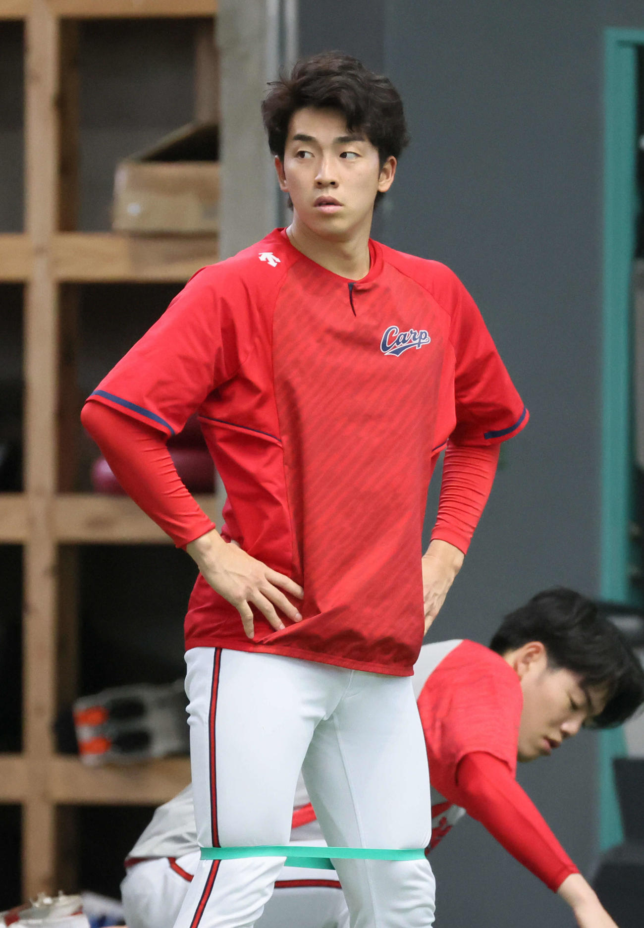 別メニュー調整中の広島ドラフト1位の常広（撮影・加藤孝規）