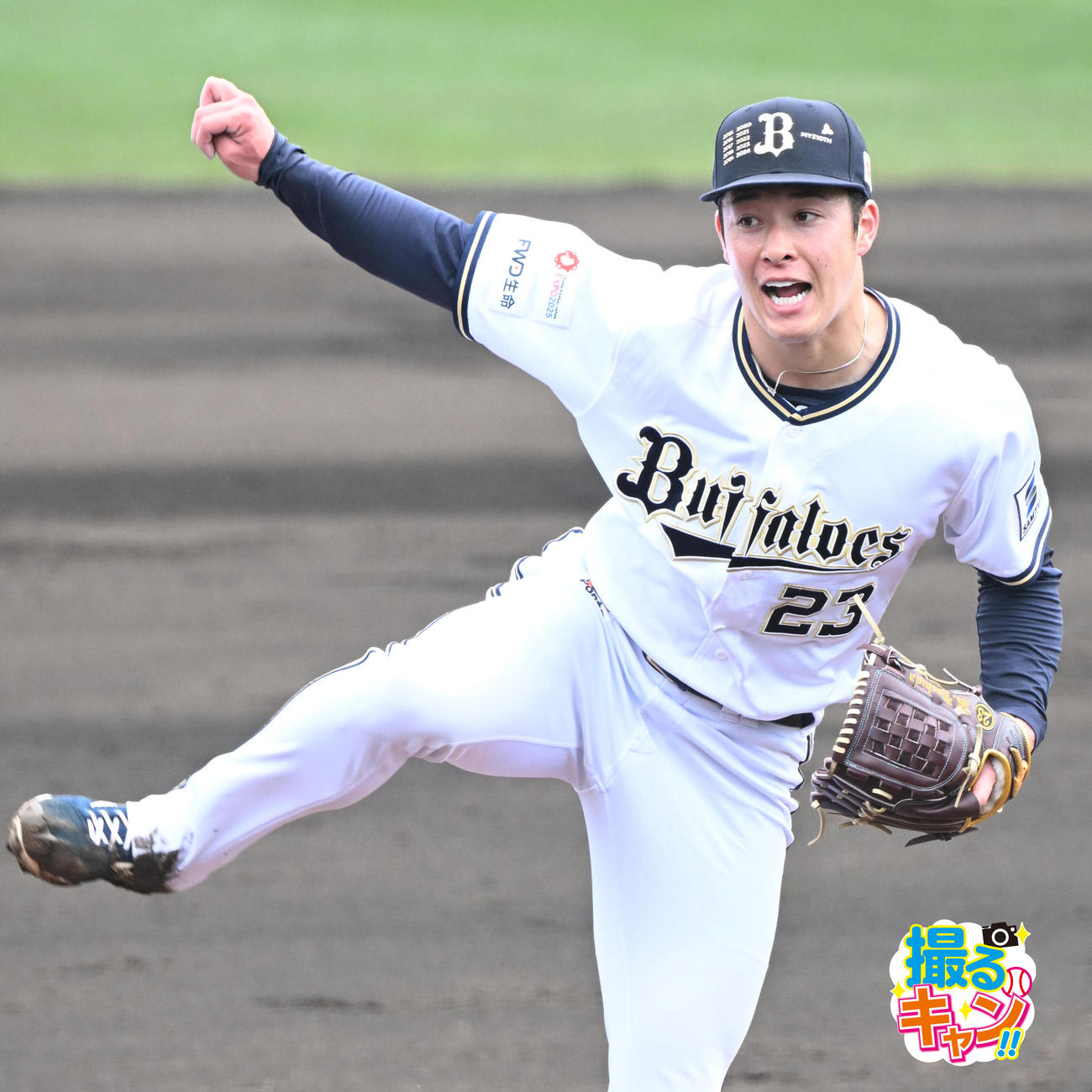 オリックスキャンプ　オリックス対楽天２軍　７回にオリックス６番手で登板し３人で仕留める吉田輝星（撮影・和賀正仁）