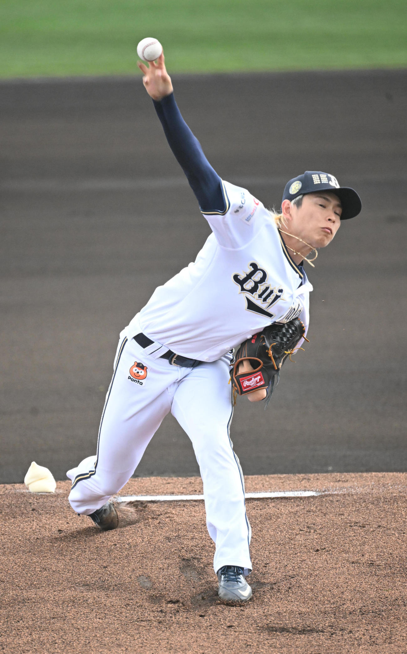 オリックス対楽天2軍　先発し2回を無失点に抑えるオリックス山岡（撮影・和賀正仁）