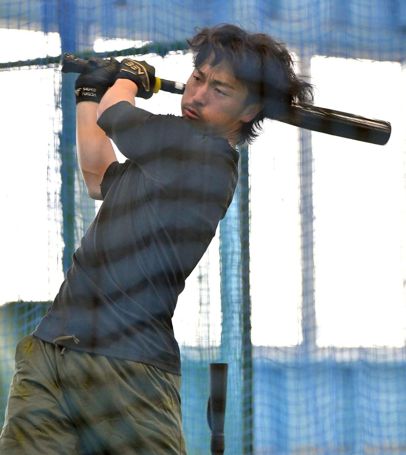 キャンプ休日返上で打撃練習を行うオリックス福田周平（撮影・岩下翔太）