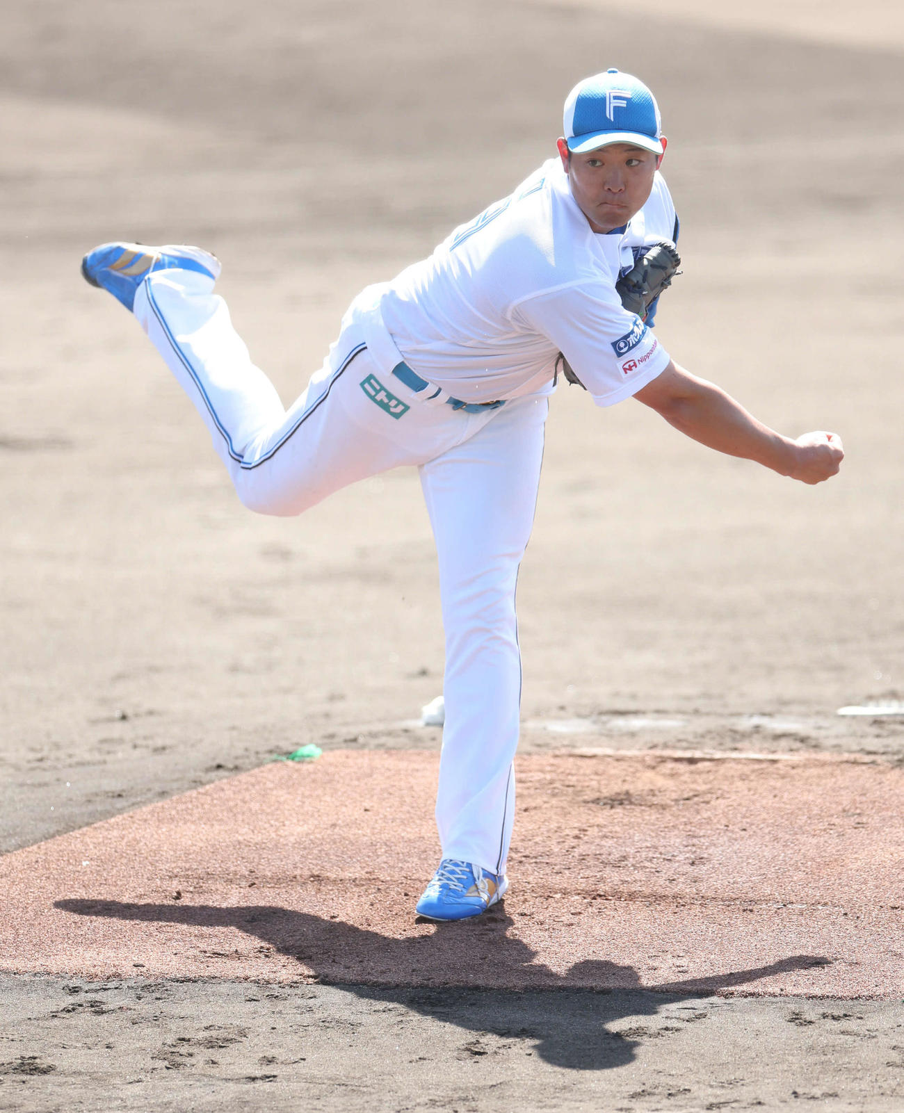 ライブBPで登板する日本ハム斎藤友（撮影・佐藤翔太）