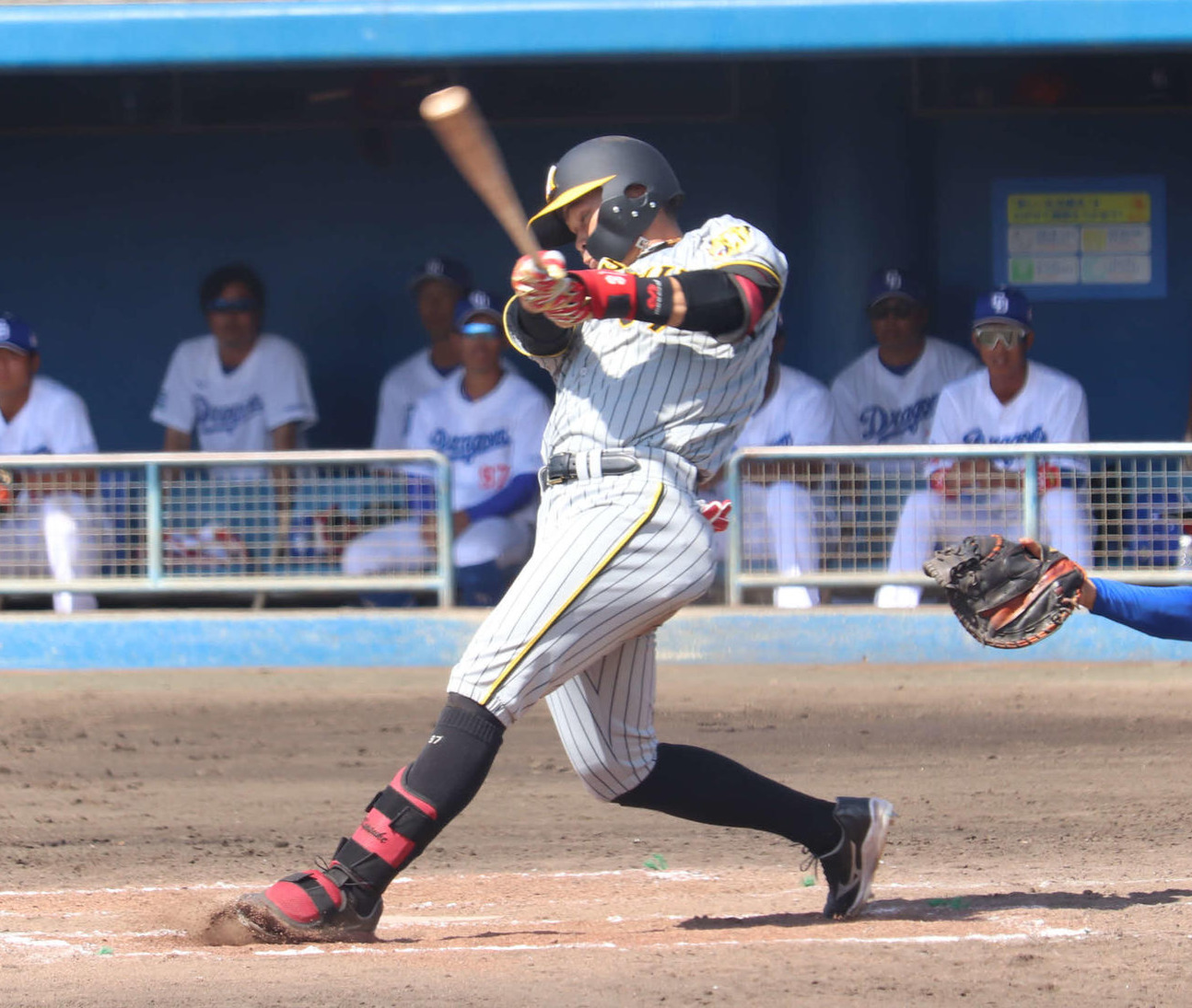 2軍練習試合中日対阪神　3回表阪神2死一塁、野口は左越え2点本塁打を放つ（撮影・波部俊之介）