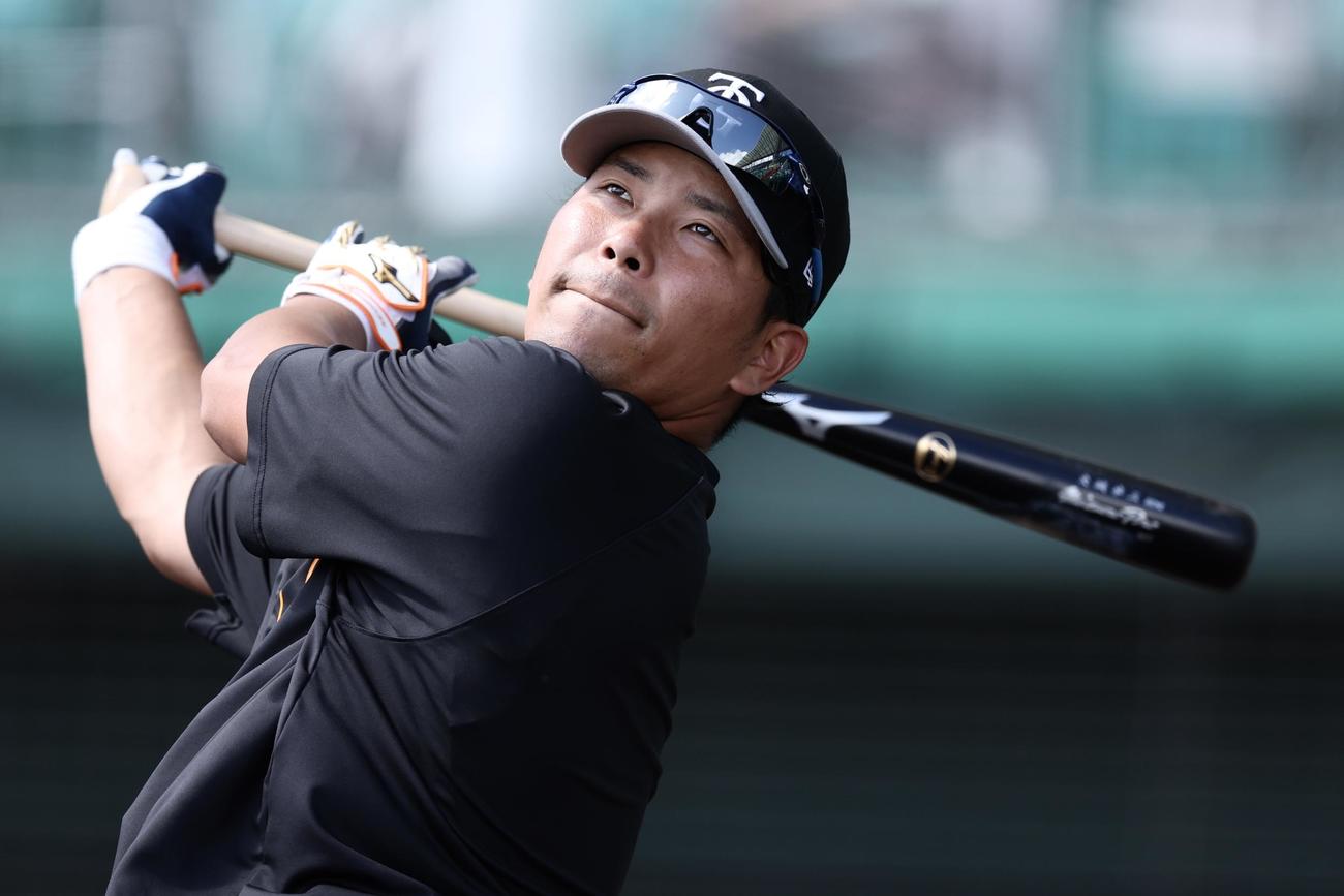 打撃練習する巨人大城卓（撮影・河田真司）