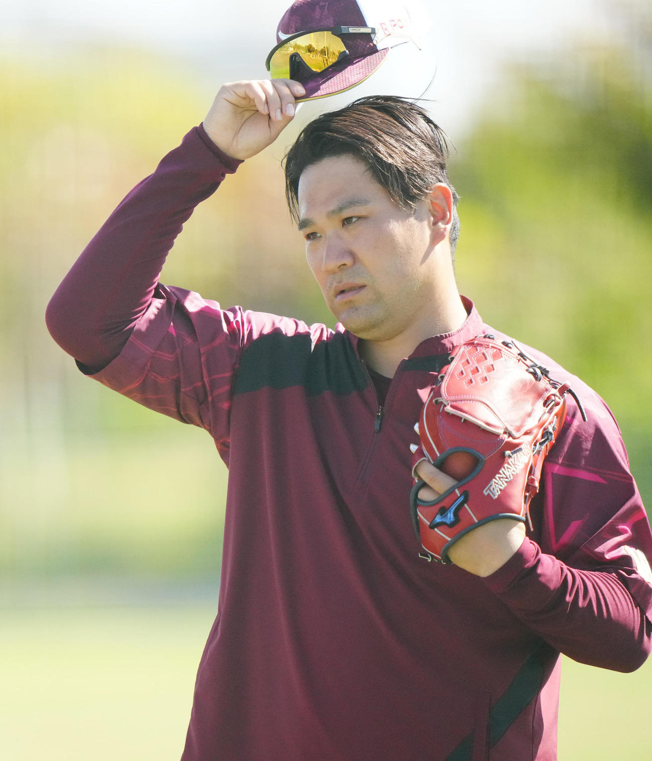 ロッテ対楽天　試合前練習に臨む楽天田中将（撮影・江口和貴）