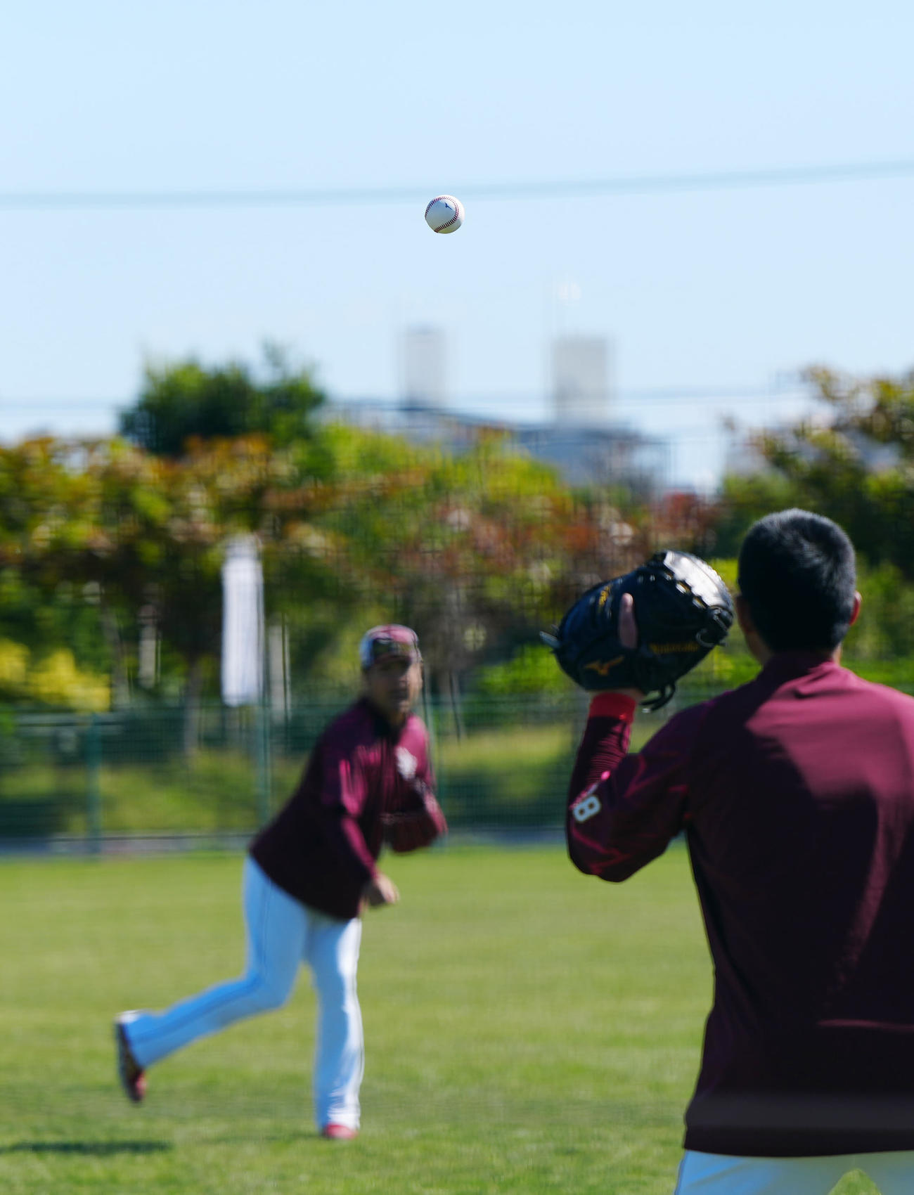 ロッテ対楽天　試合前練習でキャッチボールする楽天田中将のボール（撮影・江口和貴）