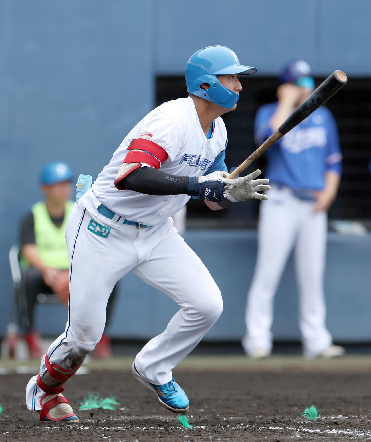 日本ハム対サムスン　4回裏日本ハム1死二塁、阪口は右前適時打を放つ（撮影・佐藤翔太）
