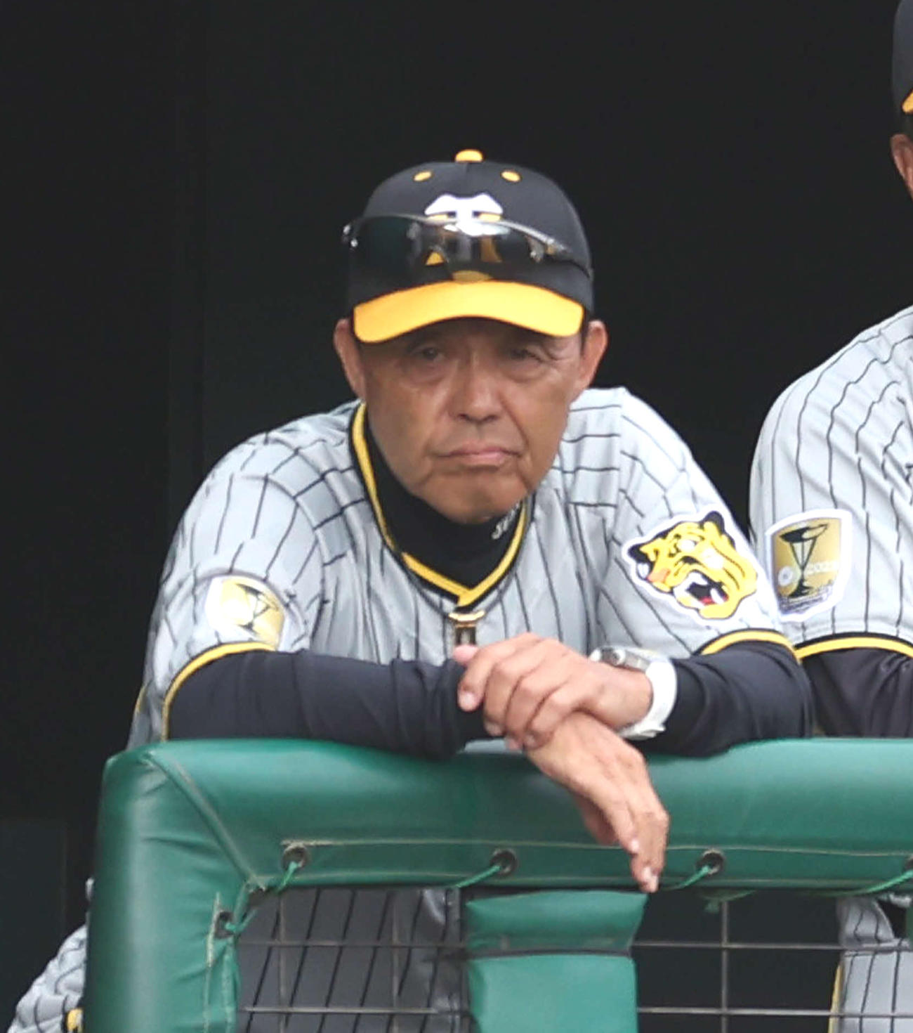 巨人対阪神　9回表、戦況を見守る阪神岡田監督（撮影・河田真司）
