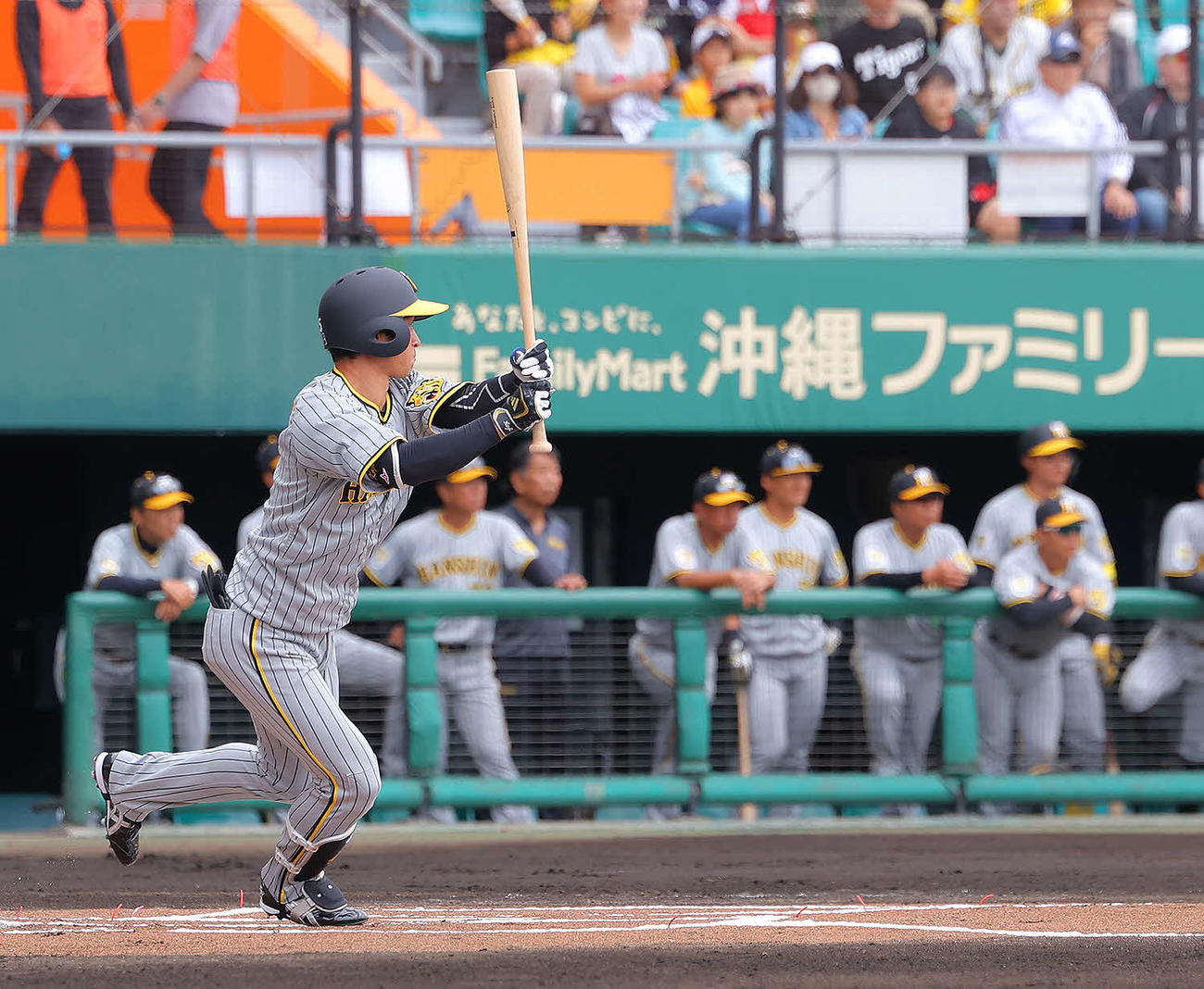 巨人対阪神　1回表阪神無死、左前打を放つ近本（撮影・河田真司）