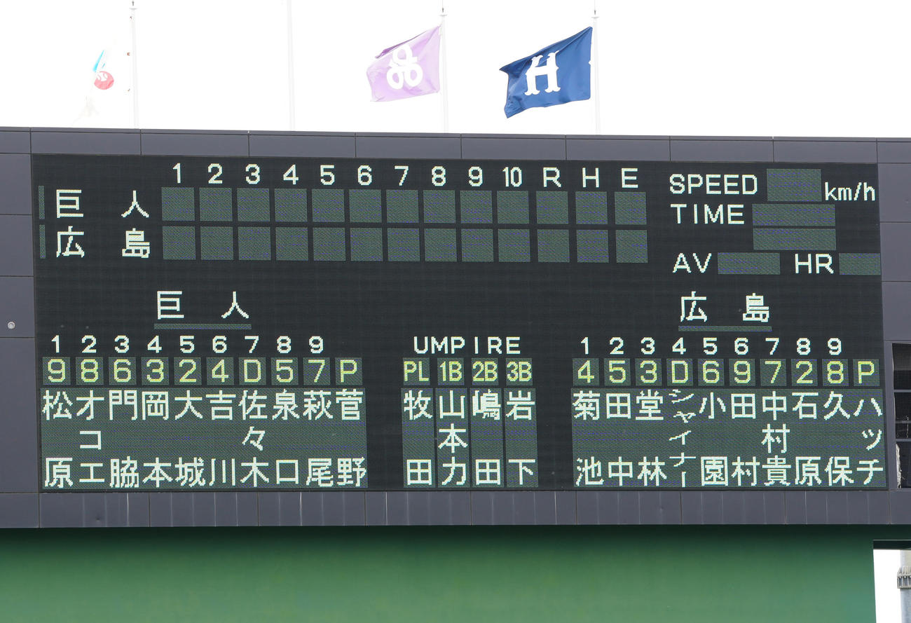 広島－巨人戦の先発メンバー（撮影・江口和貴）