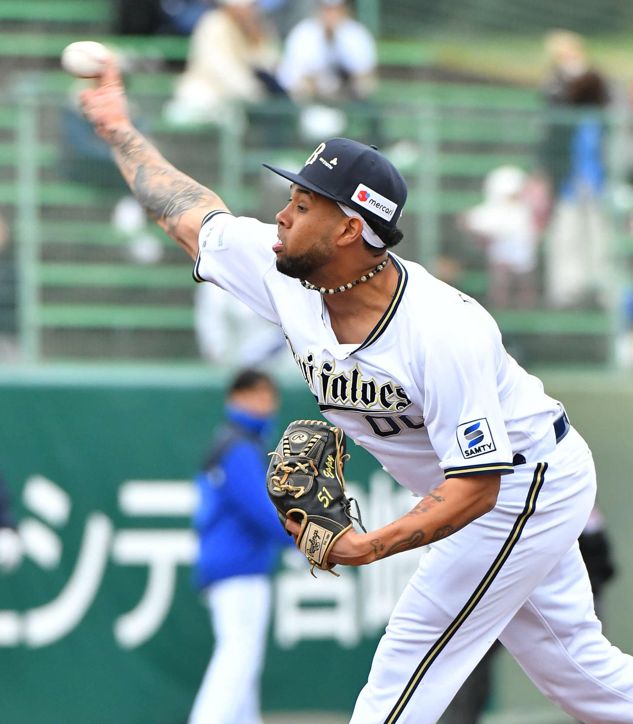 オリックス対DeNA2軍　6回表から登板した、オリックス4番手のエスピノーザ（撮影・岩下翔太）