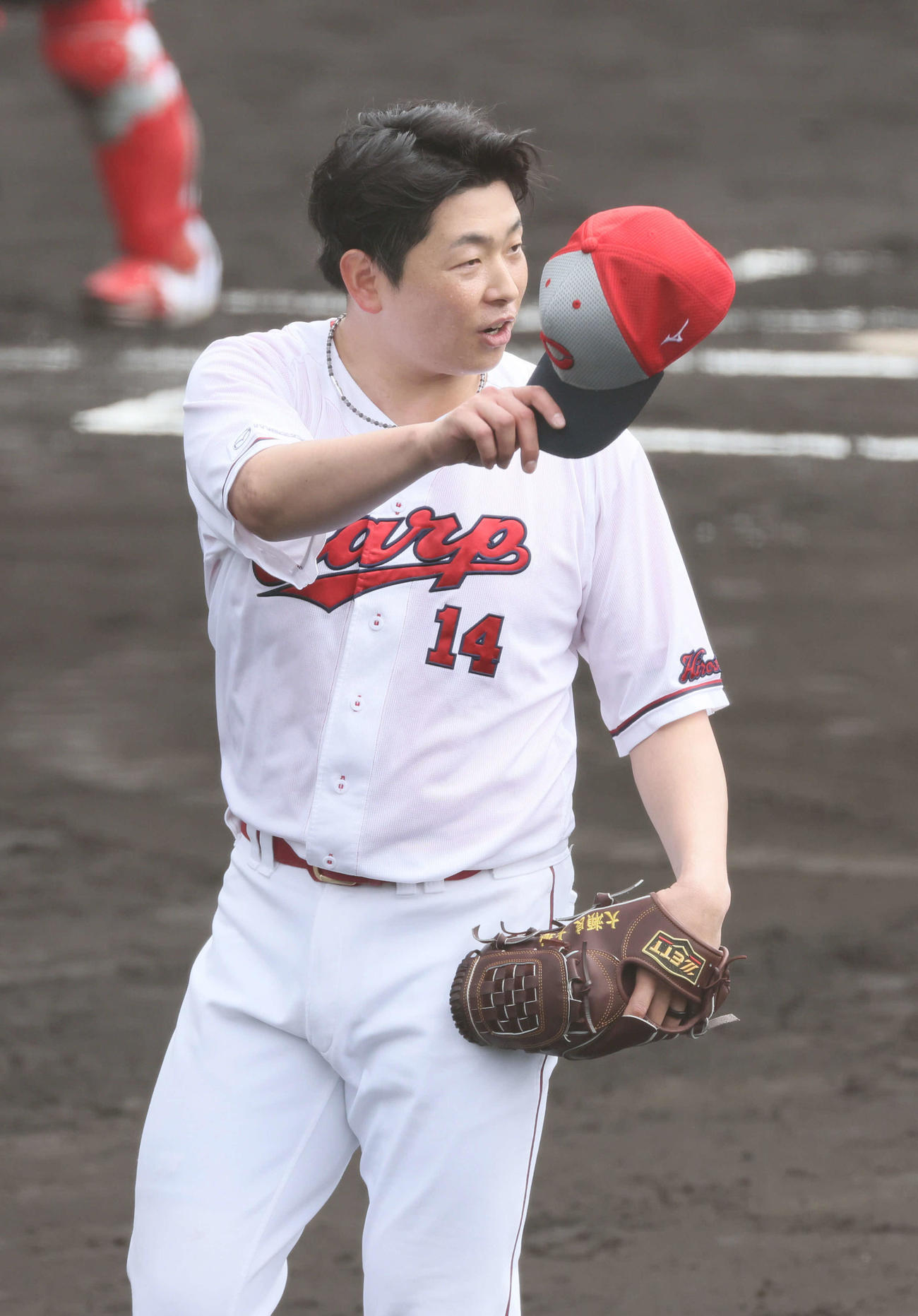 シート打撃に登板した広島大瀬良（撮影・加藤孝規）