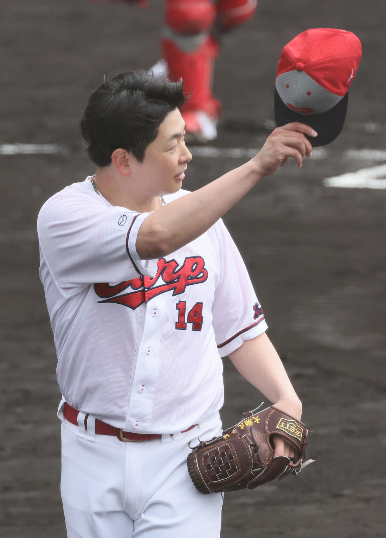 シート打撃に登板した広島大瀬良（撮影・加藤孝規）