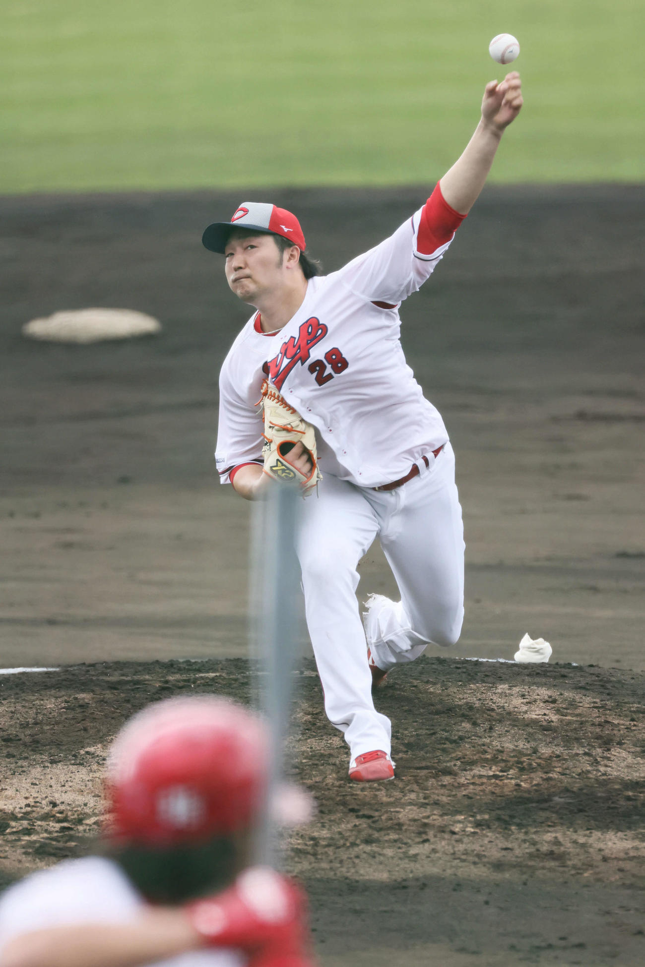 シート打撃に登板した広島床田（撮影・加藤孝規）
