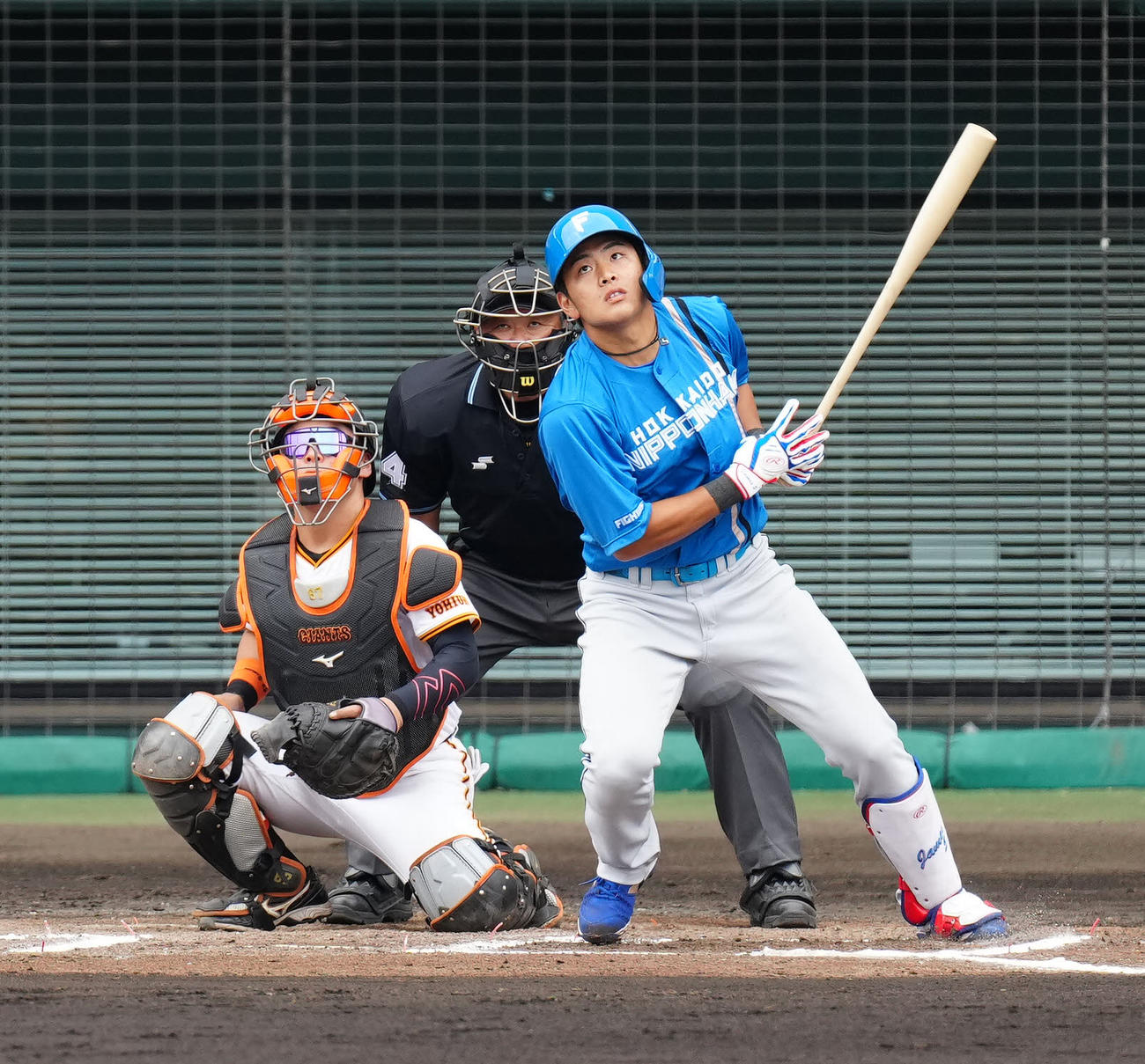 巨人対日本ハム　6回表日本ハム1死、中前打を放つ野村（撮影・江口和貴）