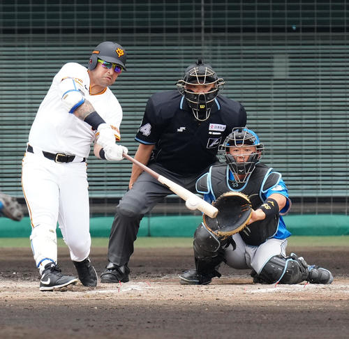 巨人対日本ハム 4回裏巨人無死、右前打を放つオドーア(撮影・江口和貴)