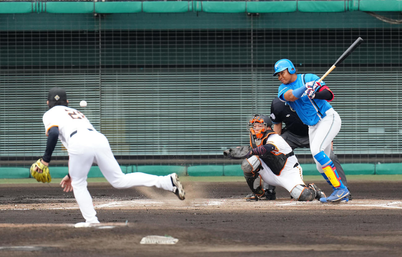 巨人対日本ハム　2回表日本ハム2死、二ゴロに倒れる水谷。投手高橋礼（撮影・江口和貴）