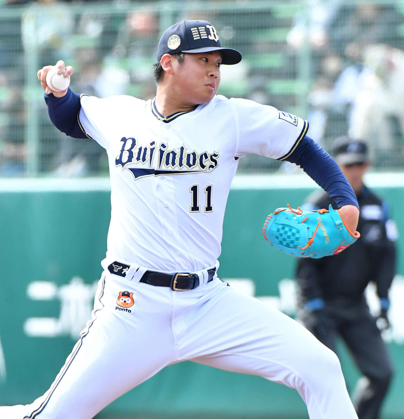 球春みやざき　オリックス対ロッテ　3回表から登板した、オリックス2番手の山下（撮影・岩下翔太）