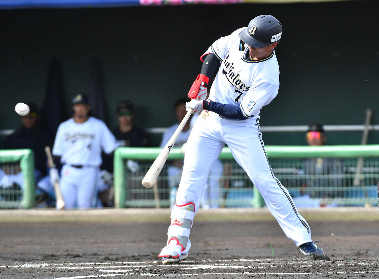 球春みやざき　オリックス対ロッテ　1回裏オリックス無死、西川は中前安打を放つ（撮影・岩下翔太）