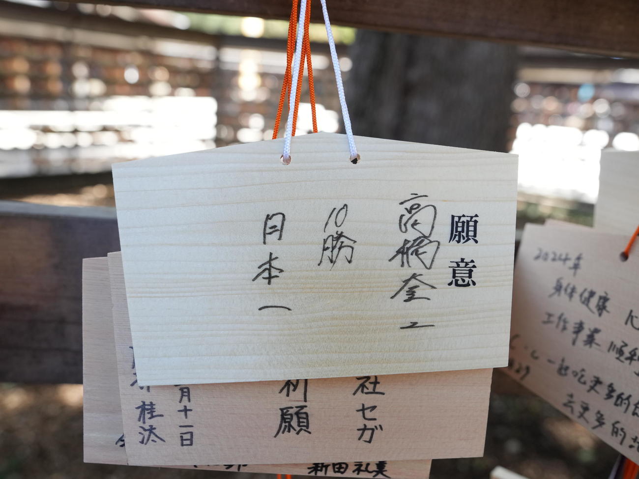 明治神宮での必勝祈願を終え奉納されたヤクルト高橋の絵馬（撮影・小沢裕）