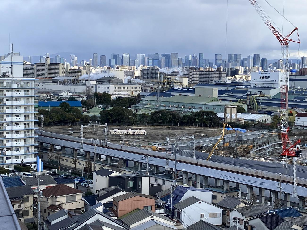 2月26日のゼロカーボンベースボールパーク工事状況（阪神電鉄提供）
