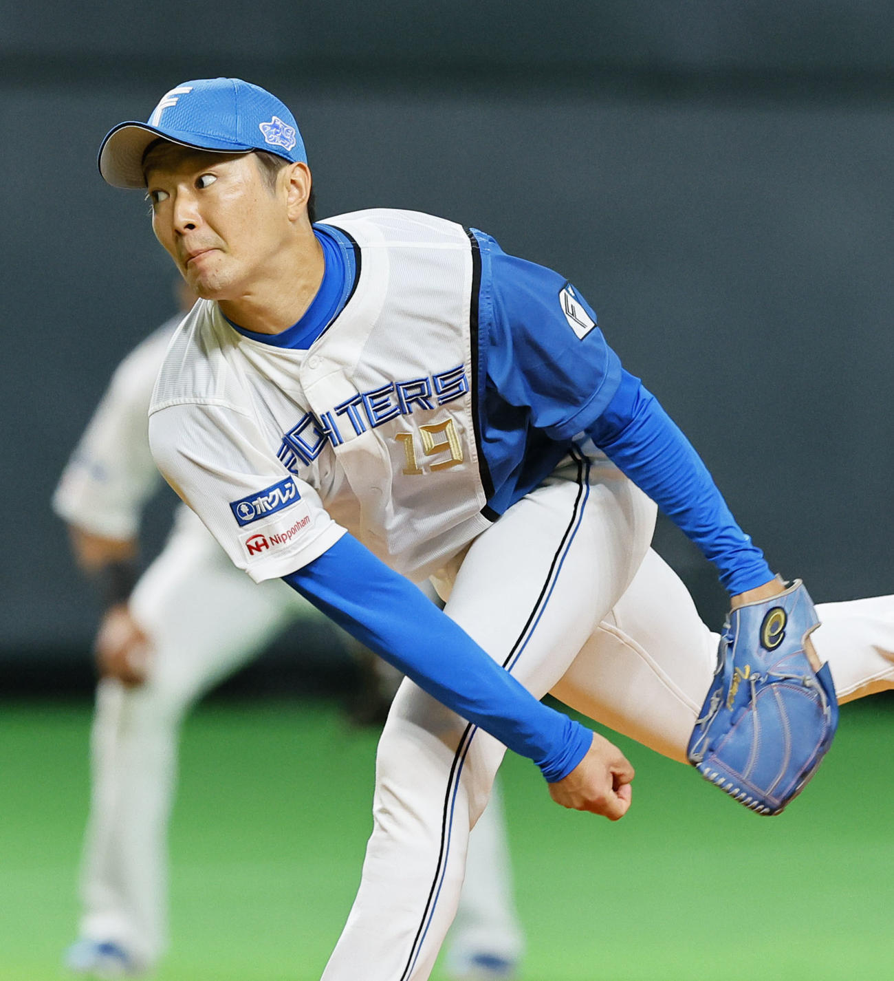 日本ハム対阪神　5回、3番手で登板した日本ハム玉井（撮影・藤尾明華）