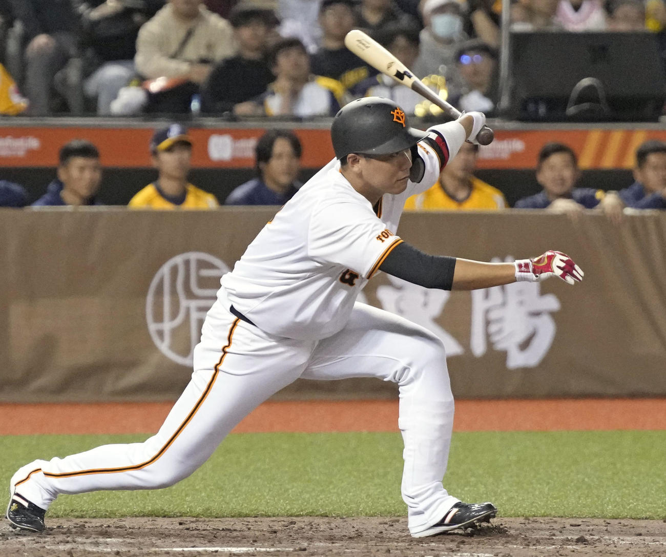 中信兄弟戦で安打を放つ巨人坂本（共同）