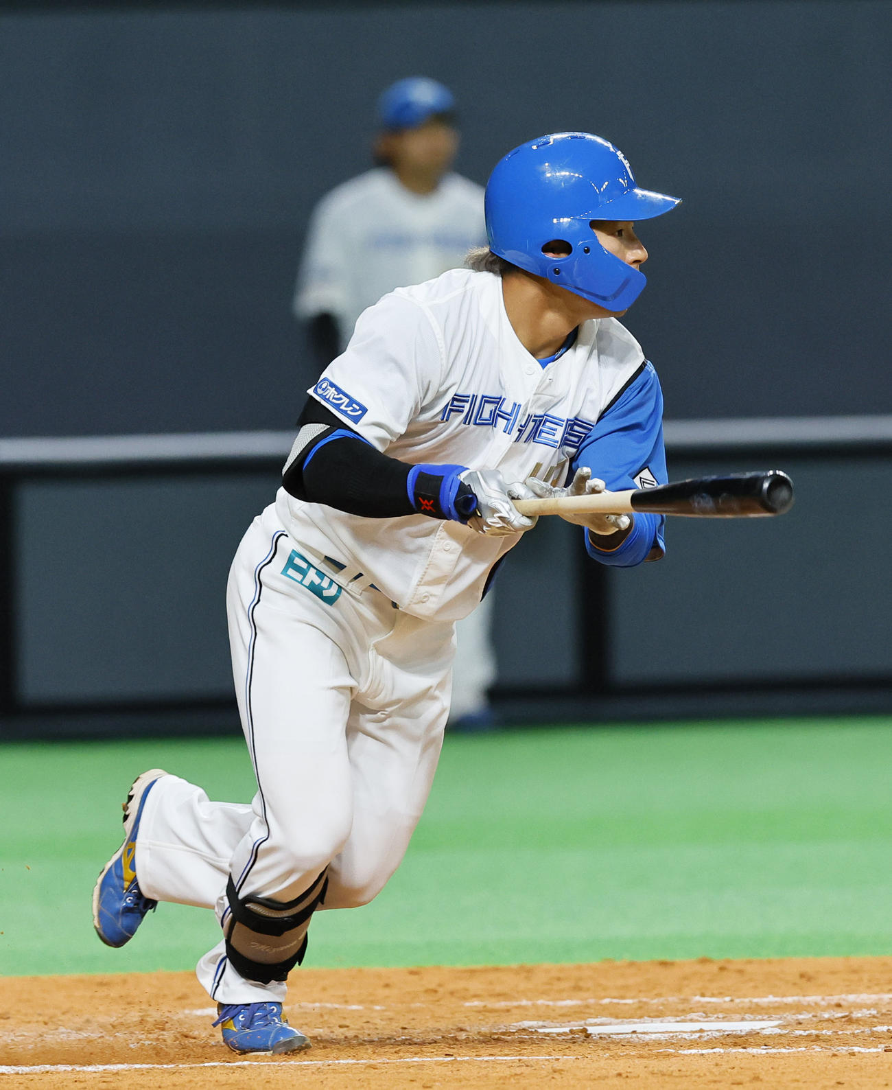 日本ハム対阪神　7回裏日本ハム1死一、二塁、水野は中前に適時打を放つ（撮影・藤尾明華）