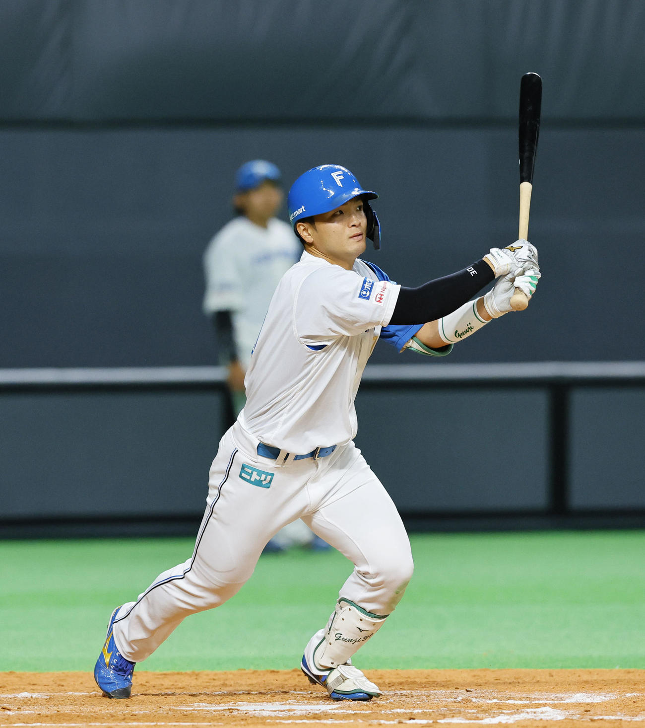 日本ハム対阪神　7回裏日本ハム2死二、三塁、郡司は右前に逆転の2点適時打を放つ（撮影・藤尾明華）