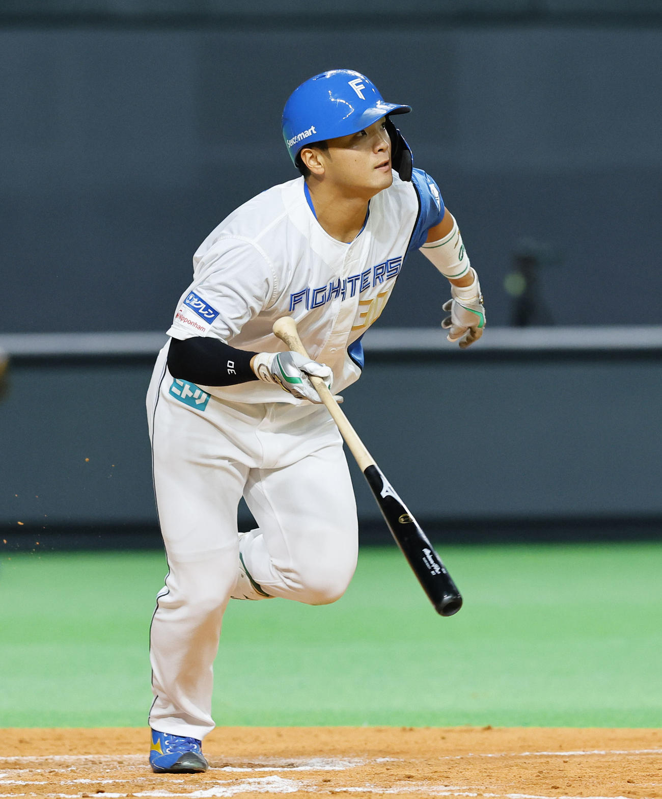 日本ハム対阪神　7回裏日本ハム2死二、三塁、郡司は右前に逆転の2点適時打を放つ（撮影・藤尾明華）