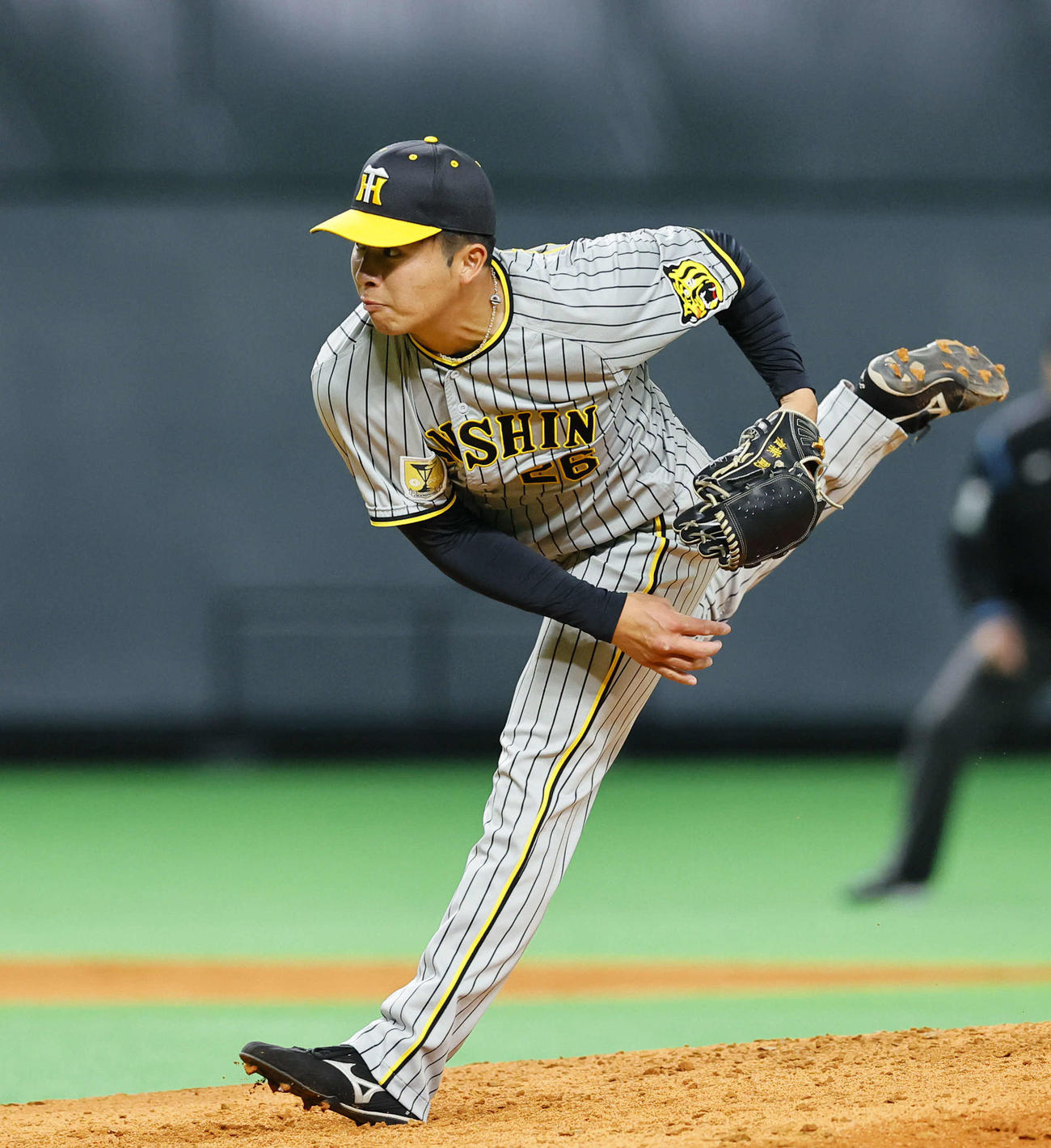 日本ハム対阪神　5回、2番手で登板した椎葉（撮影・藤尾明華）