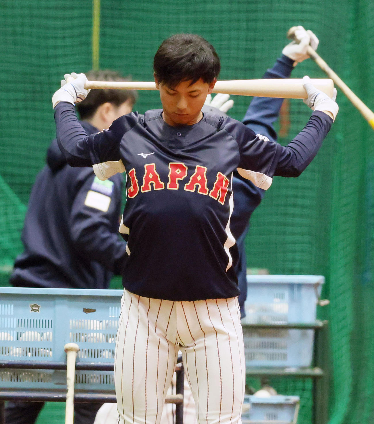 ティー打撃で胸を張る宗山（撮影・加藤哉）