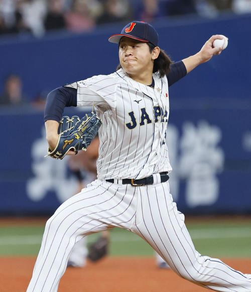 日本対欧州　3回、2番手で登板した日本宮城（撮影・藤尾明華）