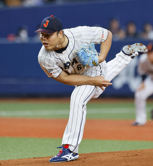 日本対欧州　欧州戦に先発した平良（撮影・藤尾明華）