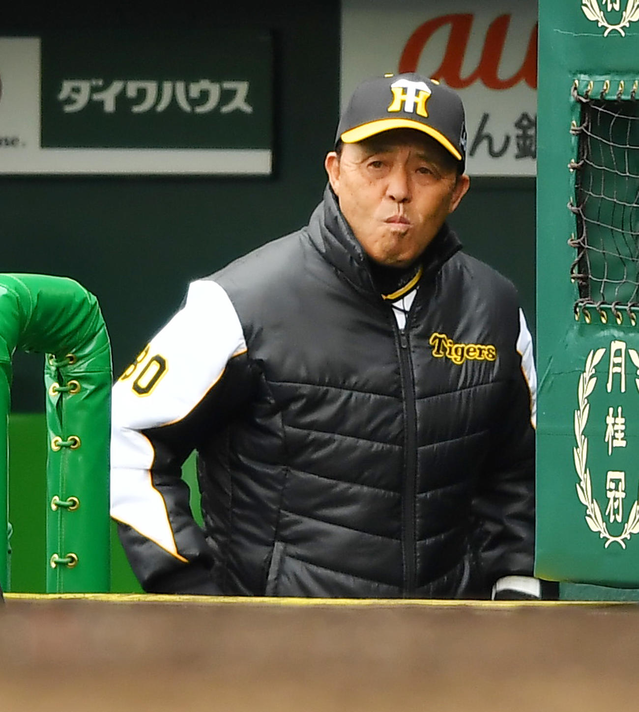 阪神対楽天　ベンチで険しい顔をみせる阪神岡田監督（撮影・清水貴仁）