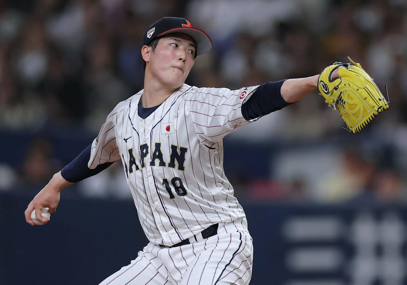 日本対欧州　力投する日本3番手の森下暢（撮影・前田充）