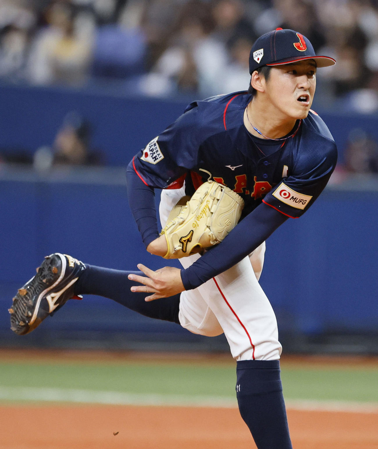 欧州対日本　6回、5番手で登板した隅田（撮影・藤尾明華）