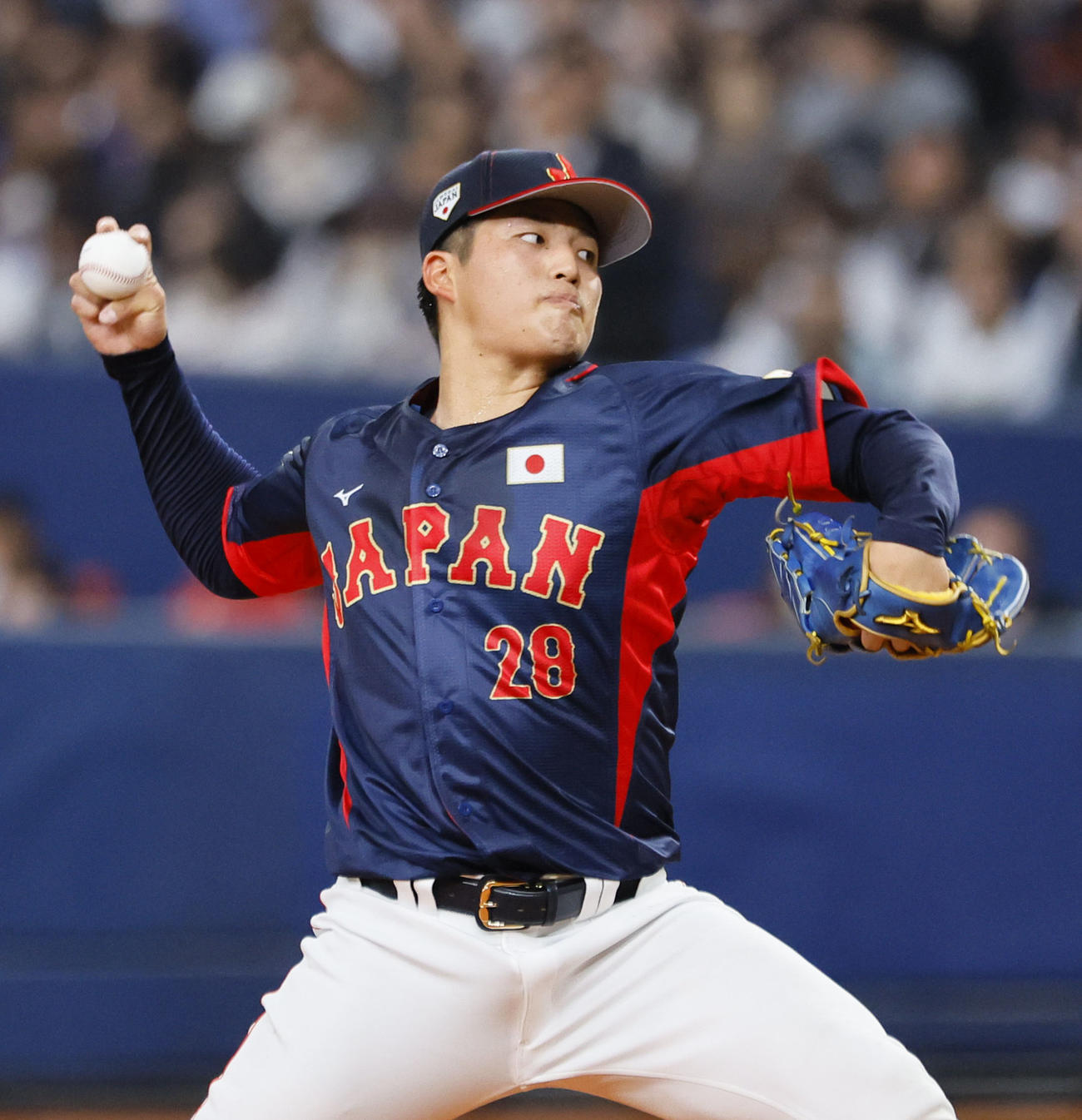 欧州対日本　3回、2番手で登板した日本中村（撮影・藤尾明華）
