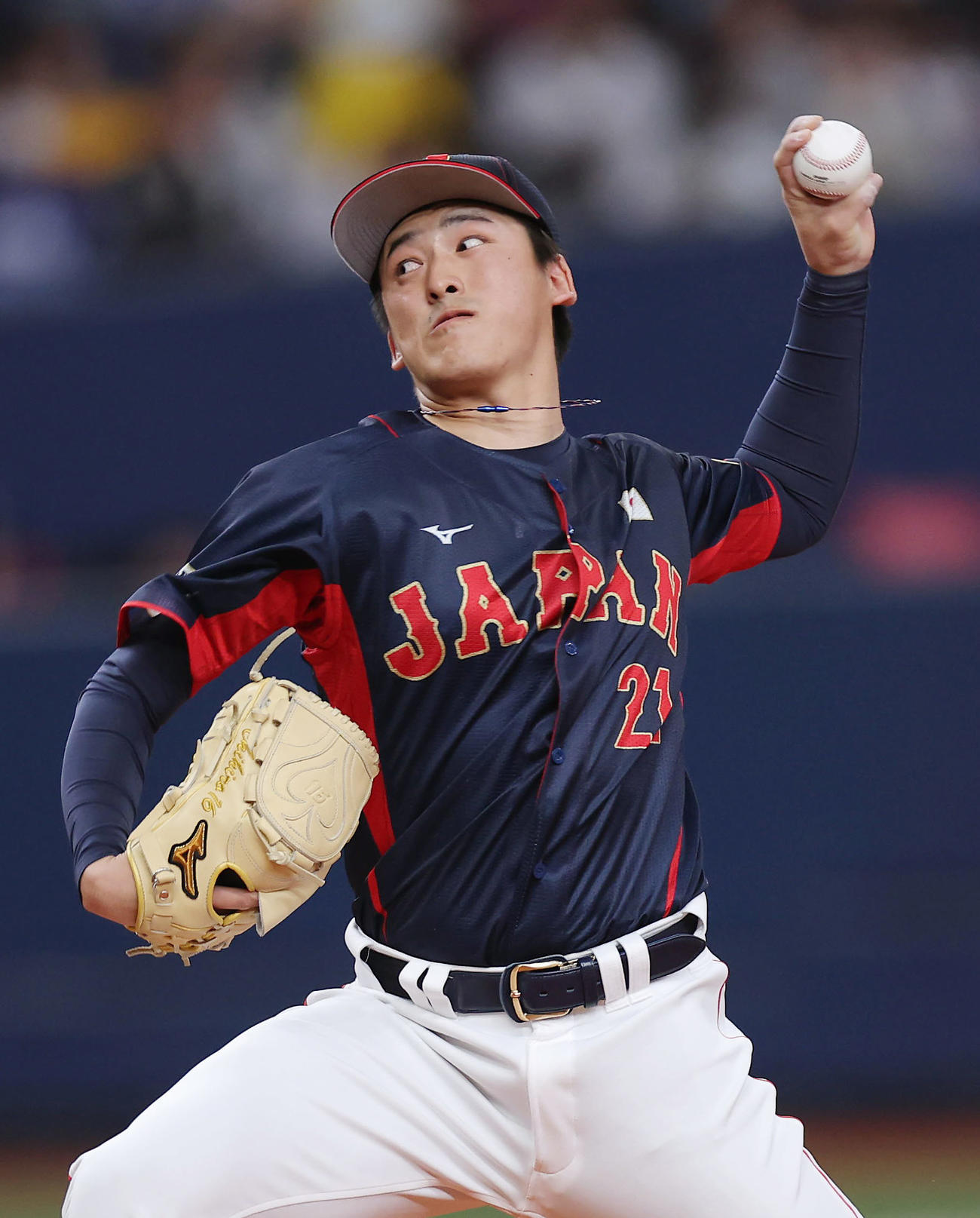 欧州対日本　力投する日本5番手の隅田（撮影・前田充）