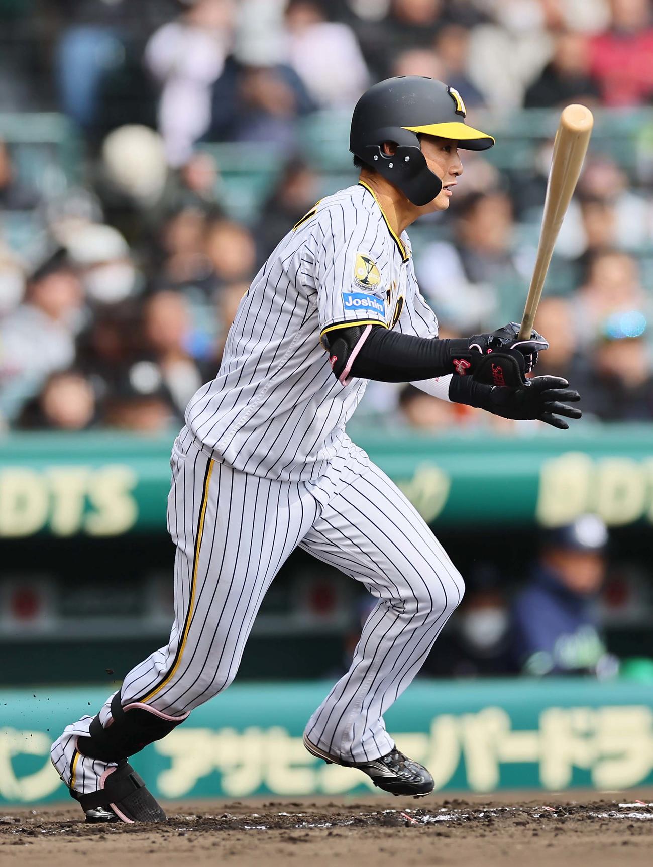 阪神対ヤクルト　2回裏阪神1死、木浪は右前打を放つ（撮影・上田博志）