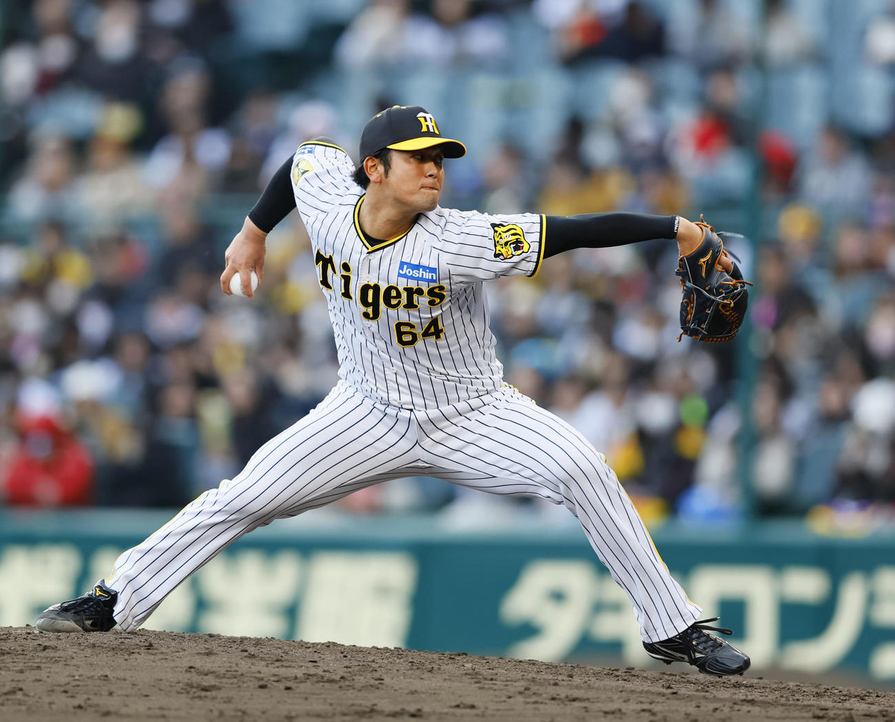 阪神対ヤクルト　8回、6番手で登板した阪神岡留（撮影・藤尾明華）