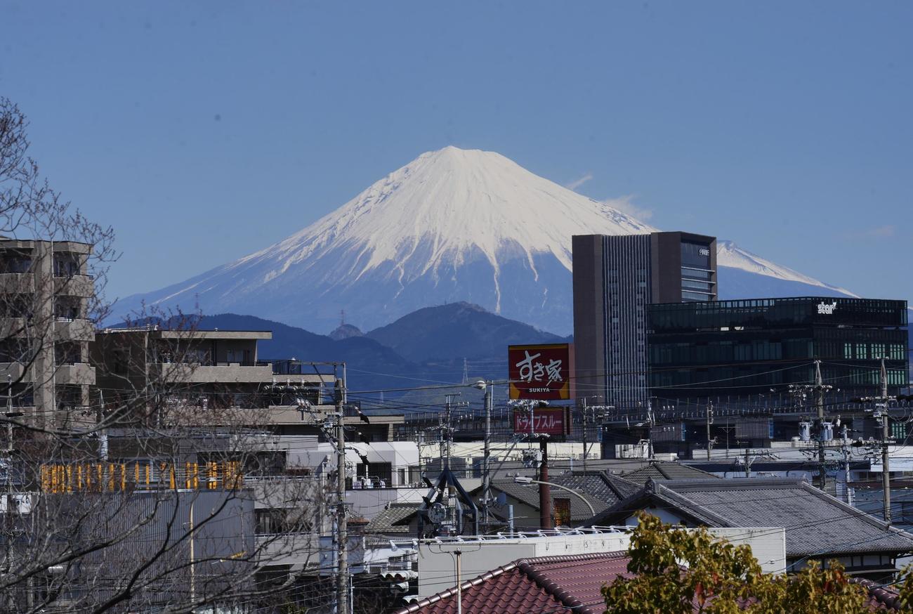 楽天対日本ハム　草薙球場から望む富士山（撮影・垰建太）
