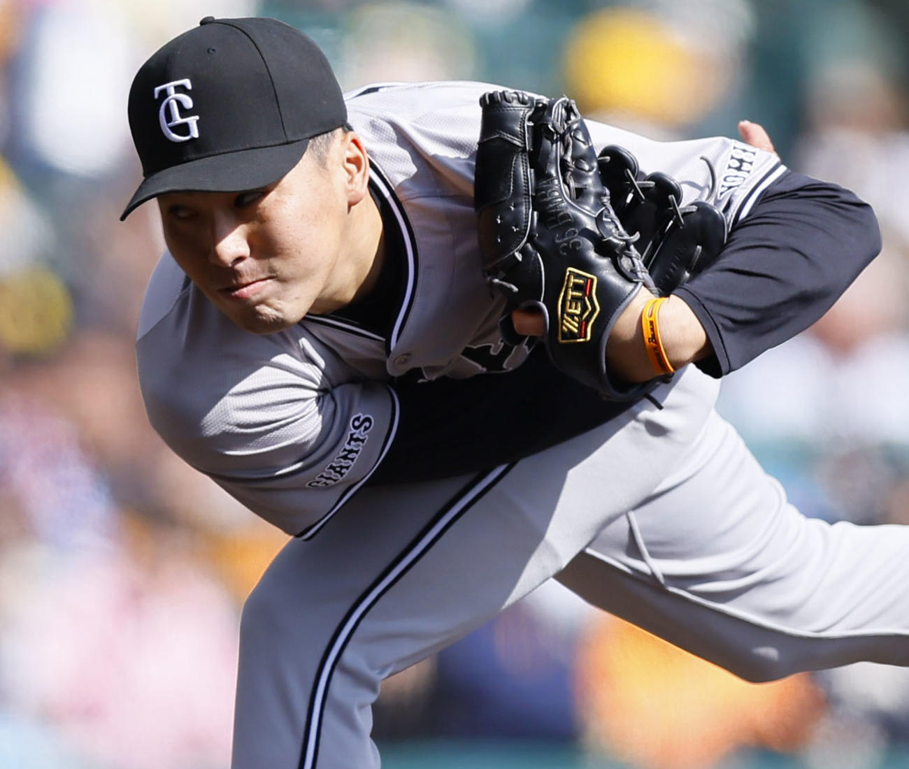 阪神対巨人　5回、2番手で登板した巨人馬場（撮影・藤尾明華）