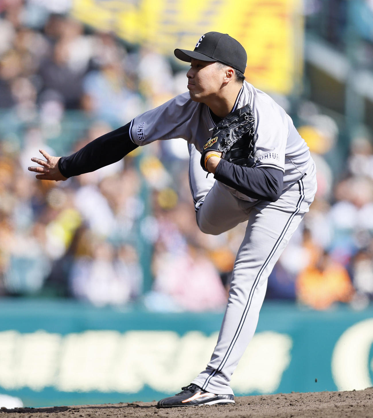 阪神対巨人　5回、2番手で登板した巨人馬場（撮影・藤尾明華）