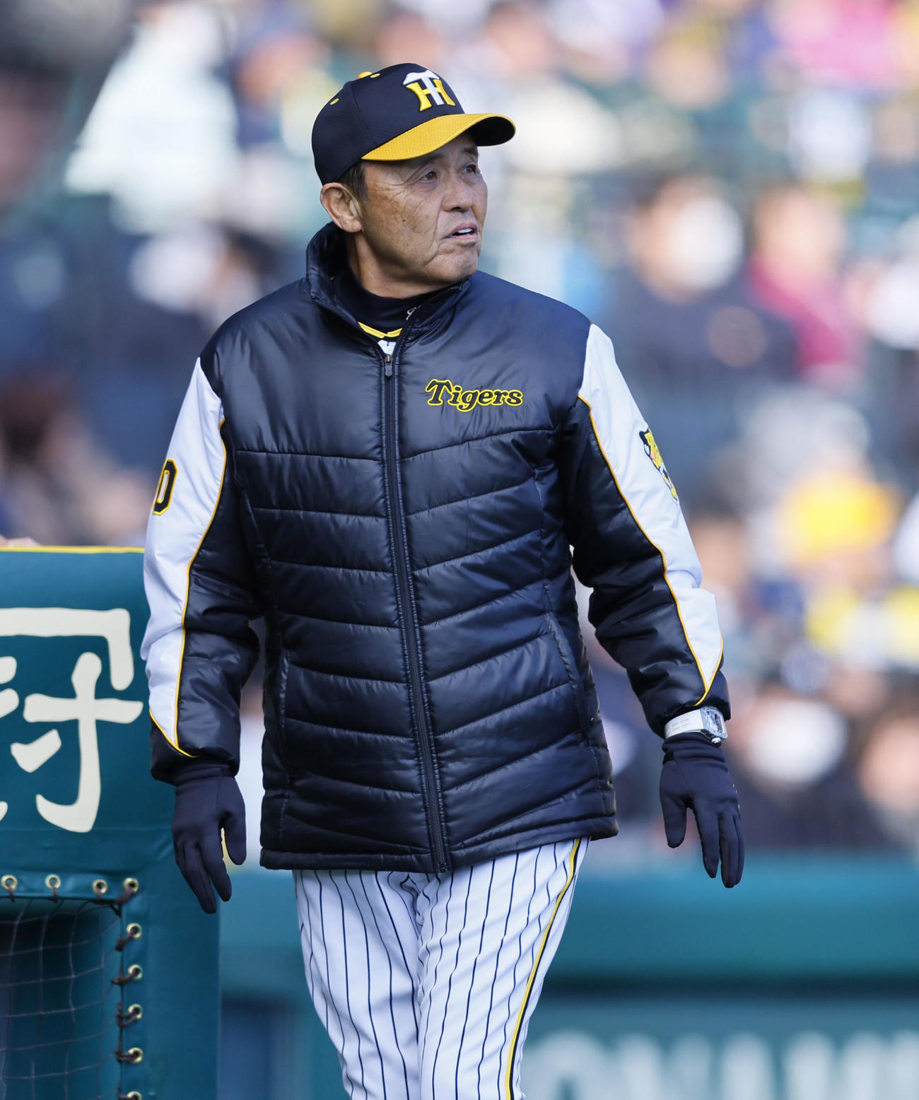 阪神対巨人　8回、交代を告げる阪神岡田監督（撮影・藤尾明華）