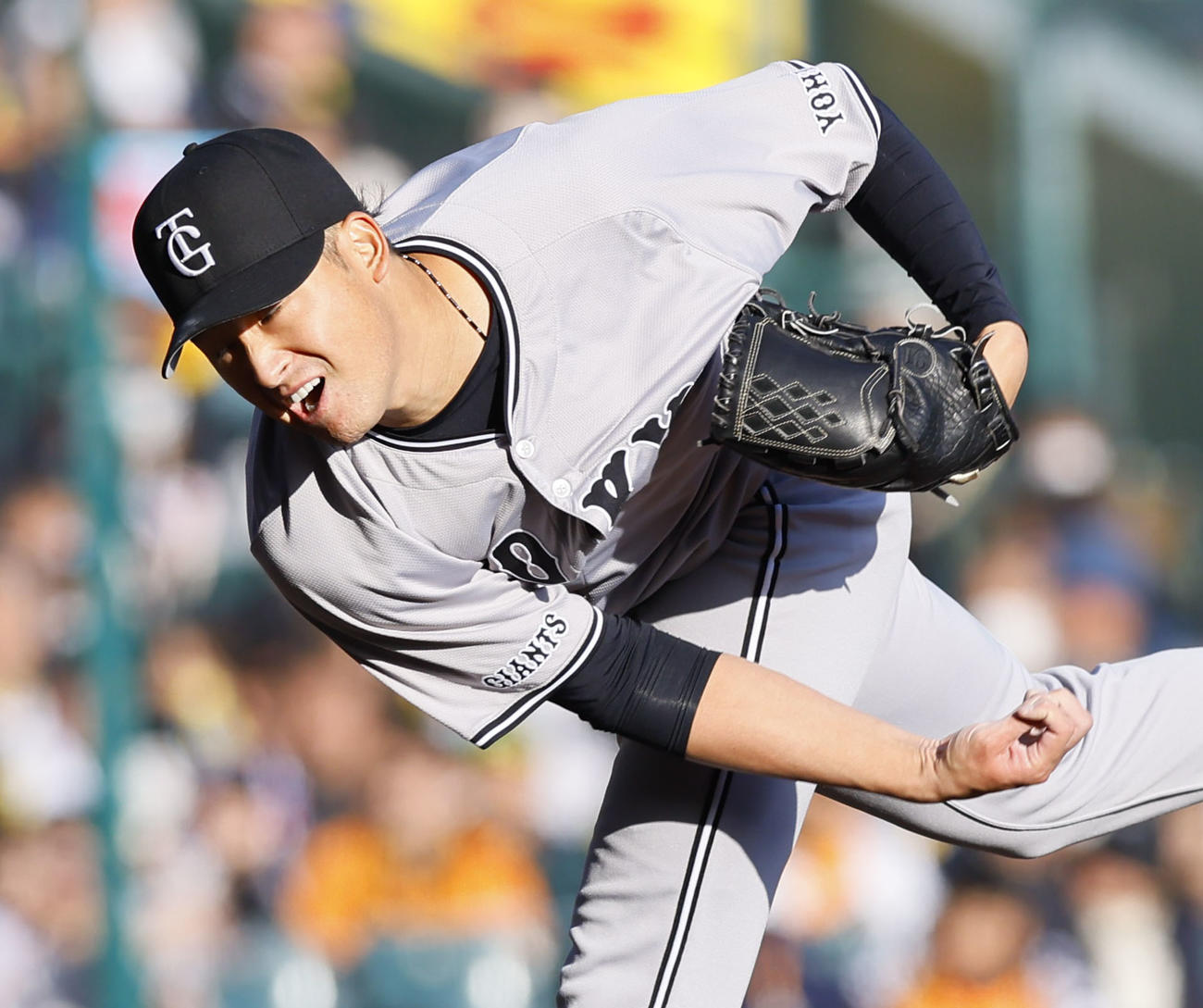 阪神対巨人　9回を締めた巨人堀田（撮影・藤尾明華）