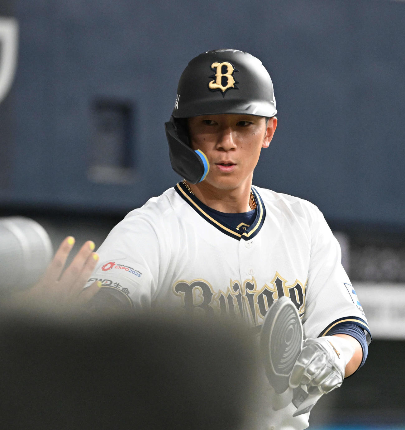オリックス対ヤクルト　3回裏オリックス無死二塁、頓宮の適時二塁打で生還した西川（撮影・和賀正仁）