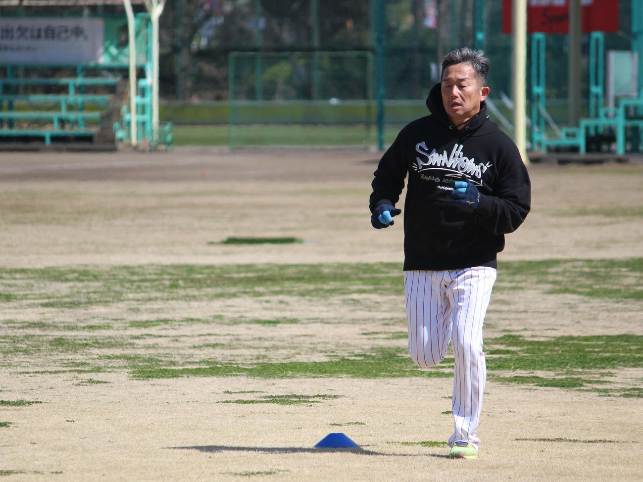 神宮外苑でダッシュするヤクルト石川（撮影・久保賢吾）