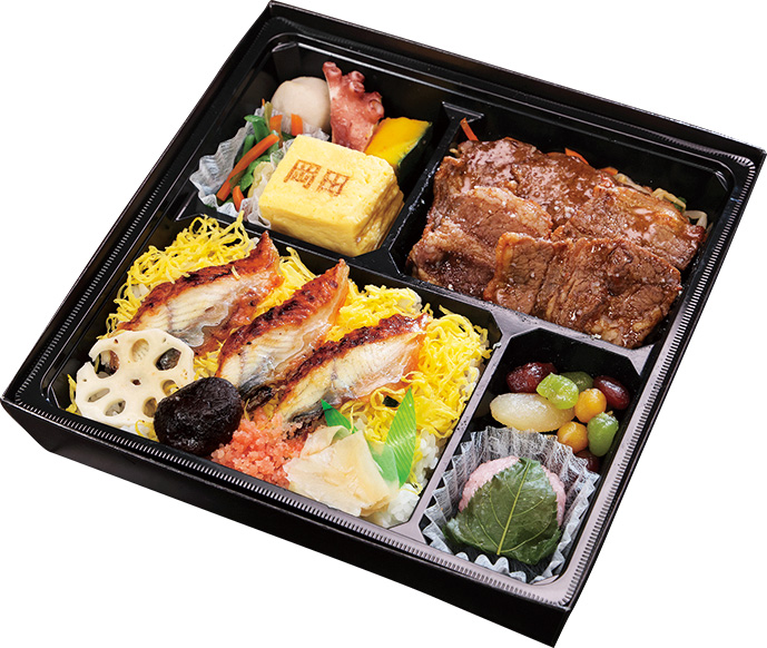 豪華！岡田監督のうなぎちらし×カルビ焼肉御膳（球団提供）