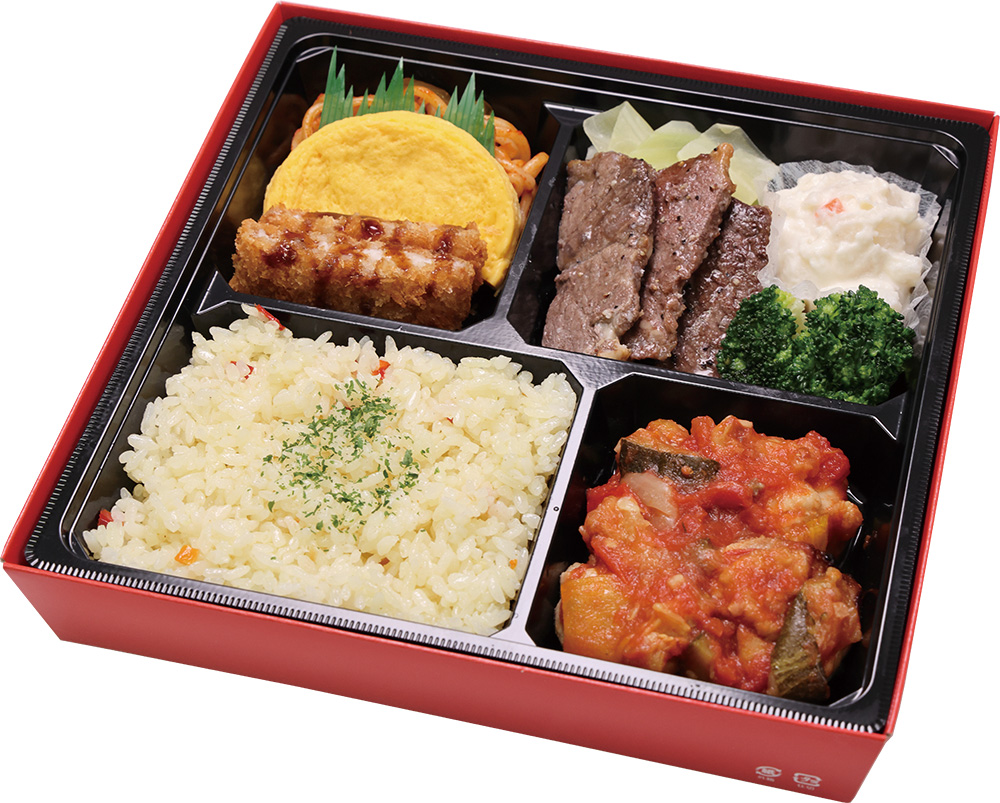 牛！鶏！豚！青柳のお肉三昧弁当（球団提供）