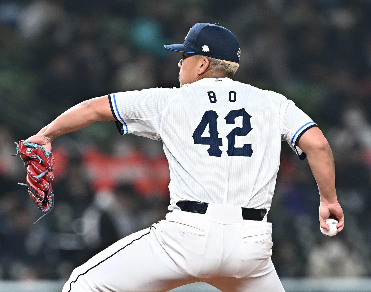 西武対中日　6回から西武2番手で登板し試合を締めたボー（撮影・滝沢徹郎）